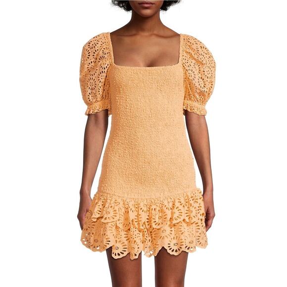 Significant Other Elsa Smocked Cotton Minidress In Light Tangerine Size 2 - Picture 1 of 12